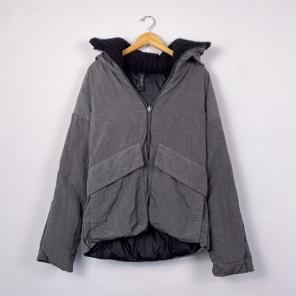 Transit Men's Hooded Puffer Jacket Gray Large